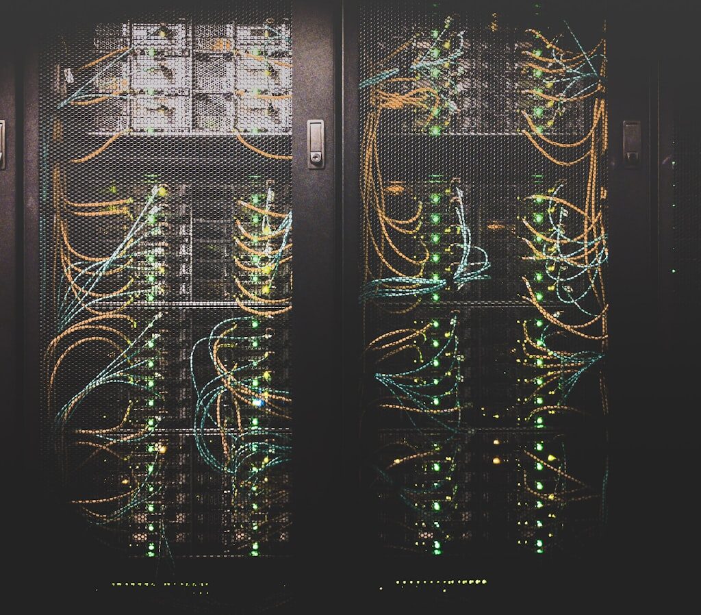 Network server rack with cables
